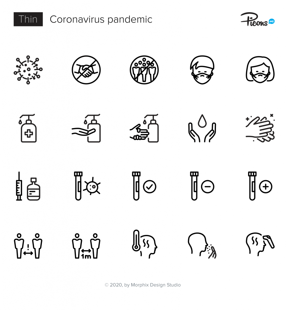 Coronavirus pandemic icons